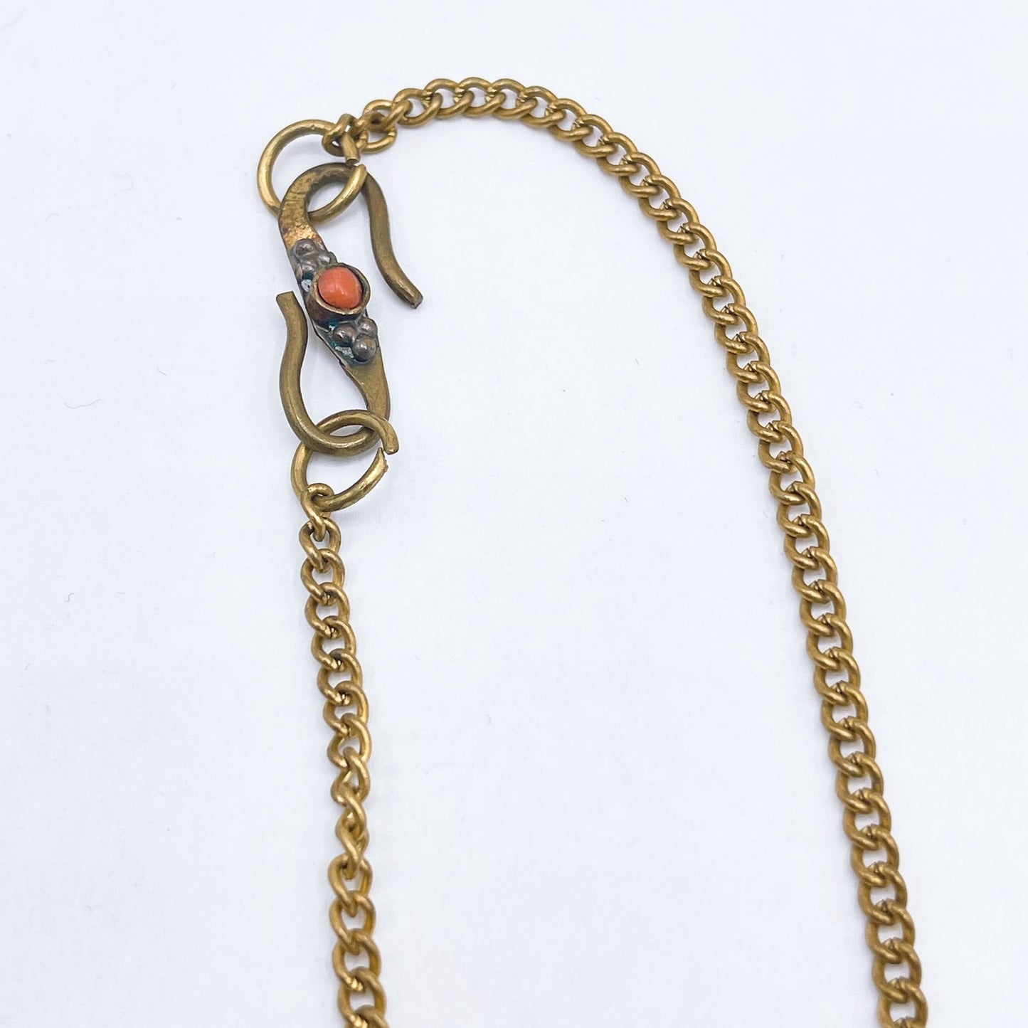 Tibetan Necklace Brass Pendant Inlaid with Turquoise & Coral Stone