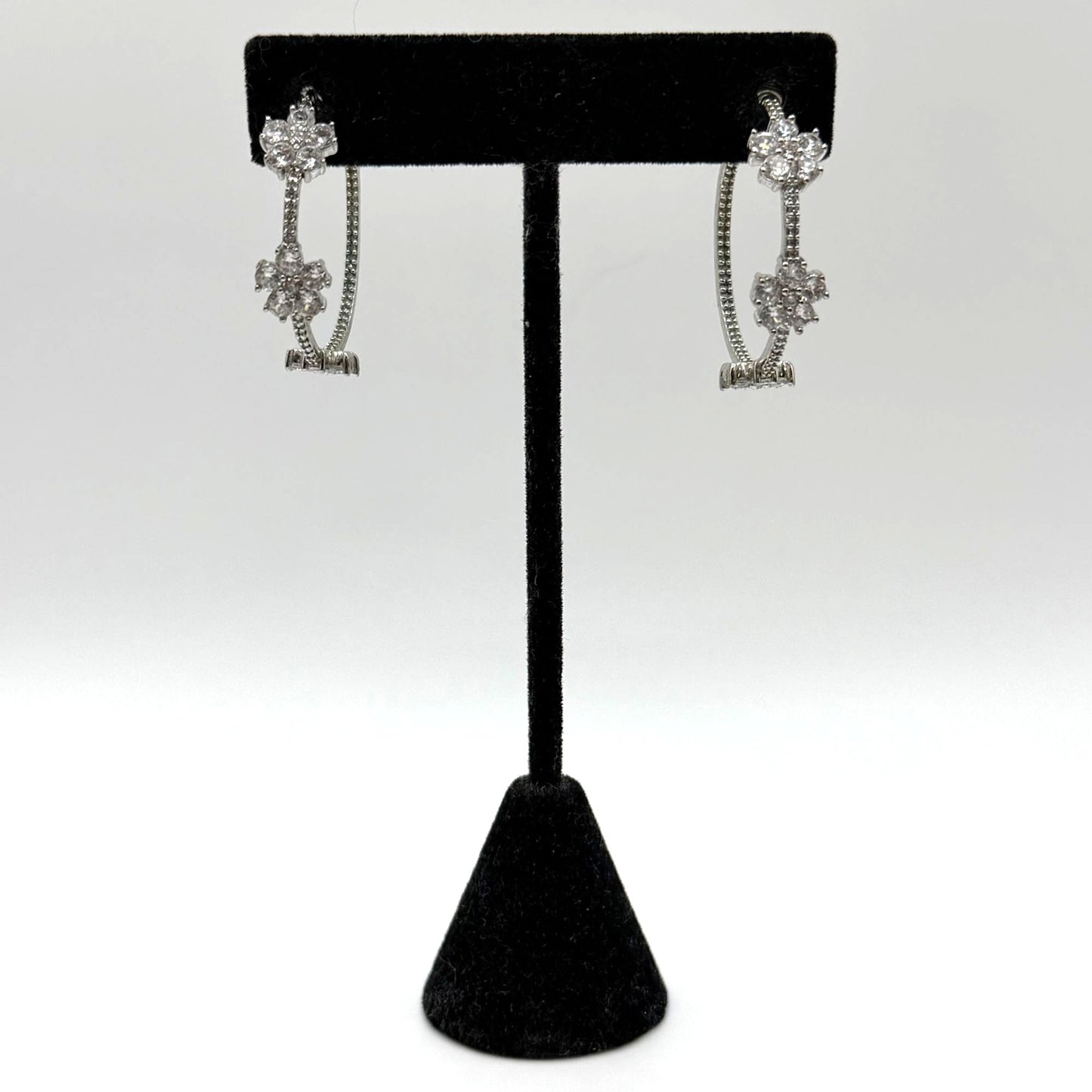 Kate Spade Silver-Tone Crystal Floral Hoop Earrings