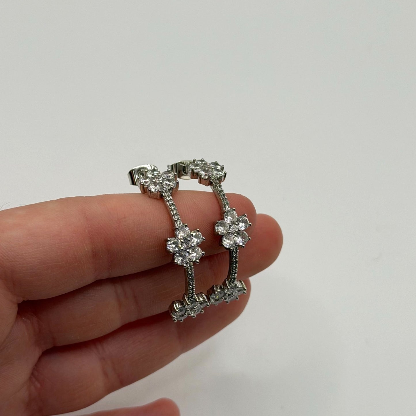 Kate Spade Silver-Tone Crystal Floral Hoop Earrings