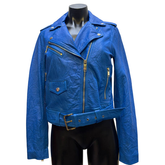 Michael Kors Blue Lambskin Leather Jacket S
