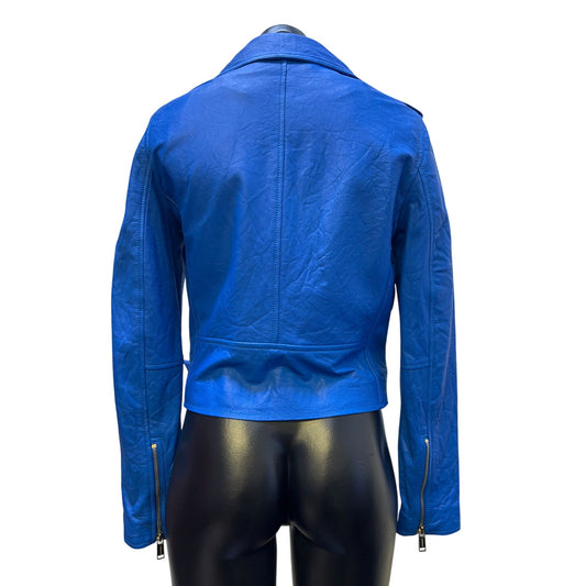 Michael Kors Blue Lambskin Leather Jacket S