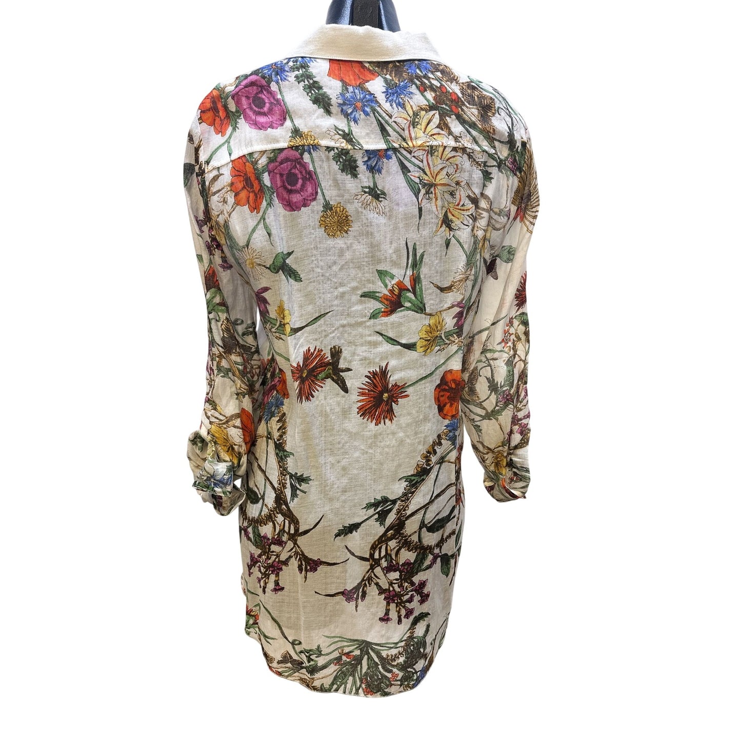 Aratta Silent Journey White w/Multicolored Print & Embroidery Button-Down Blouse Size XL