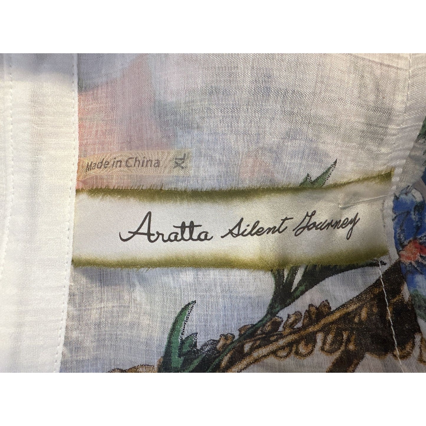 Aratta Silent Journey White w/Multicolored Print & Embroidery Button-Down Blouse Size XL