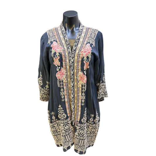 Johnny Was Bohemian Navy w/Floral Patterns Embroidered Open Cardigan Size S