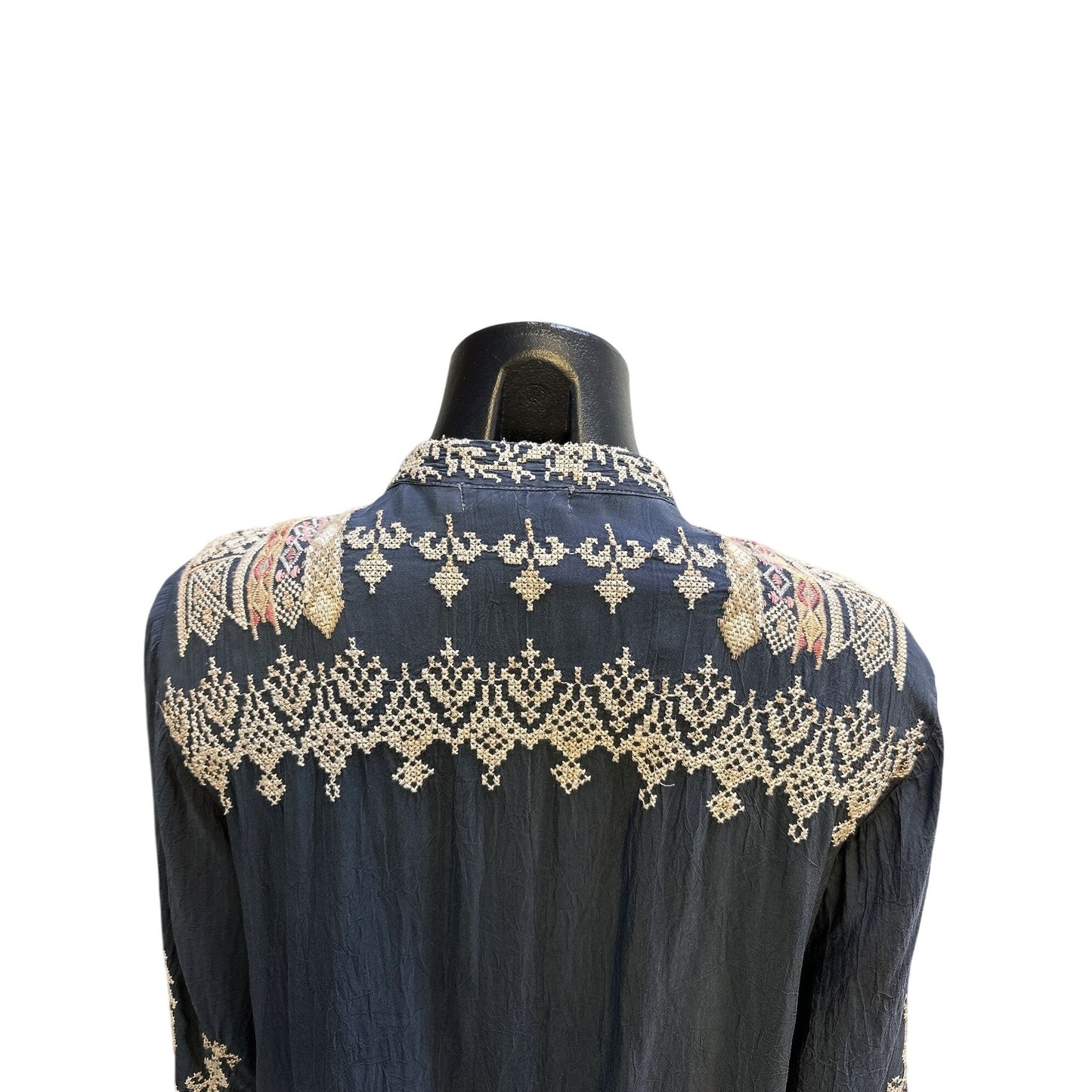 Johnny Was Bohemian Navy w/Floral Patterns Embroidered Open Cardigan Size S