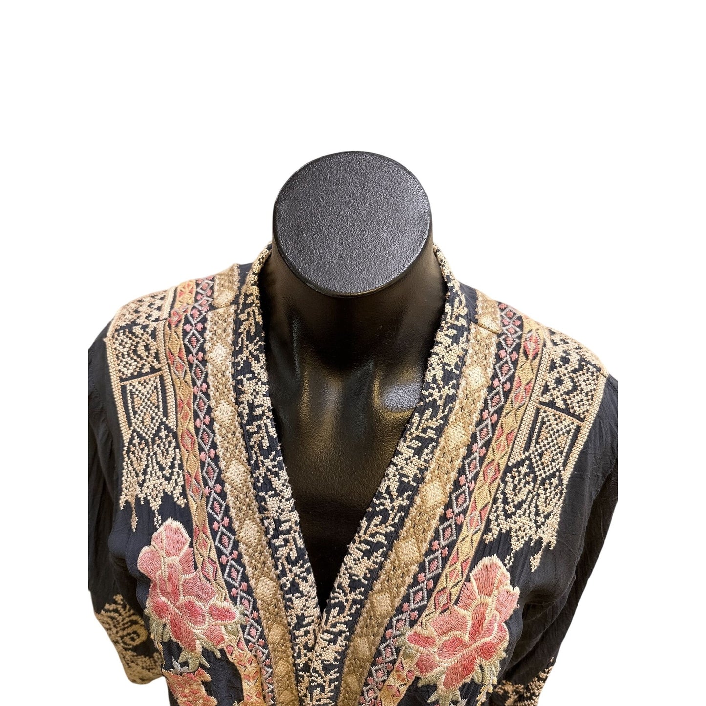 Johnny Was Bohemian Navy w/Floral Patterns Embroidered Open Cardigan Size S