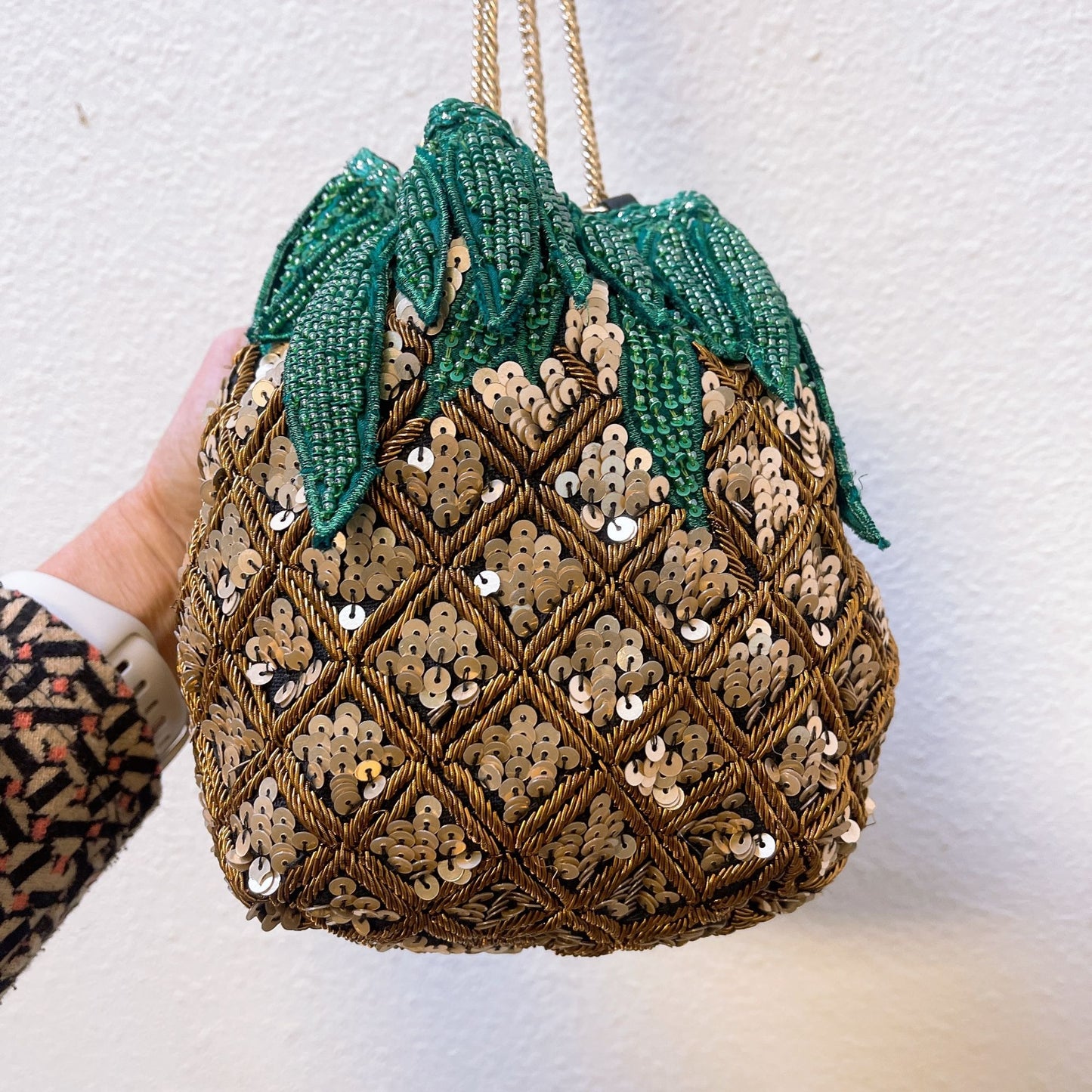 NWT Handmade Zara Pineapple-Themed Sequin Drawstring Shoulder Bag M