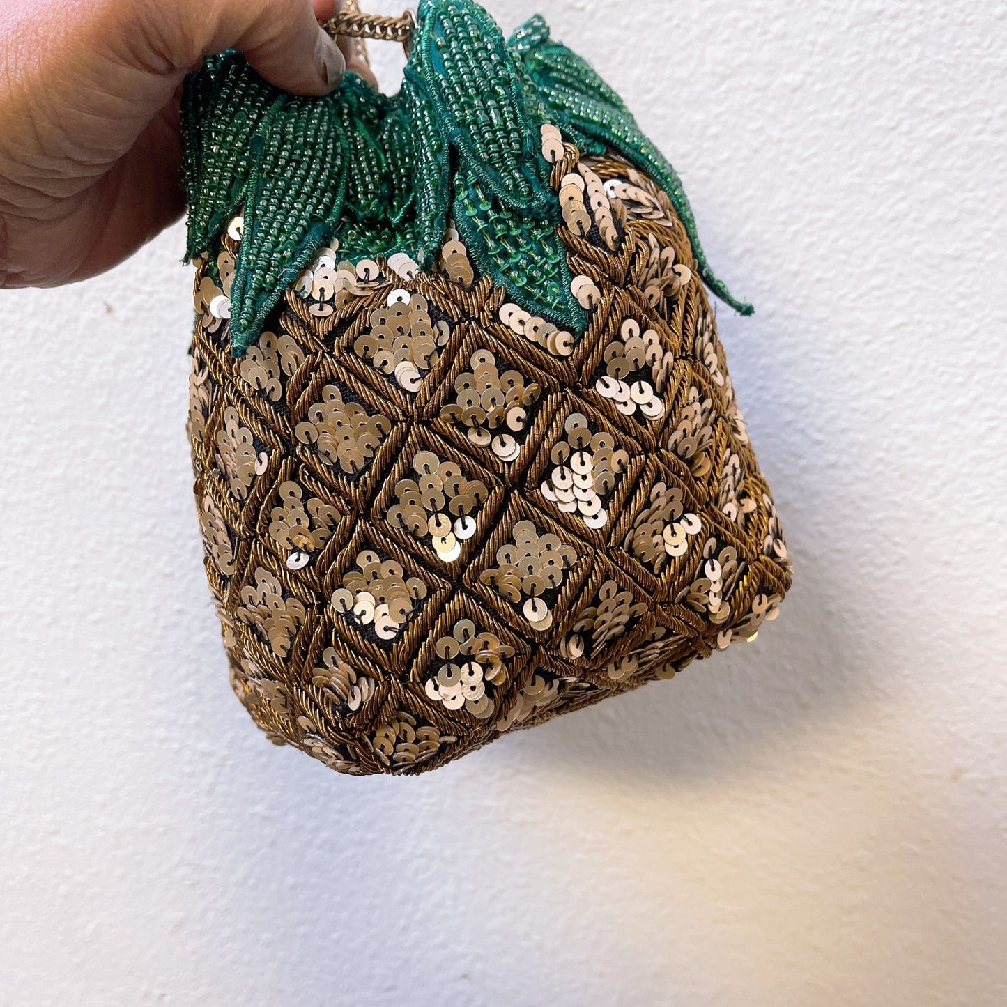 NWT Handmade Zara Pineapple-Themed Sequin Drawstring Shoulder Bag M