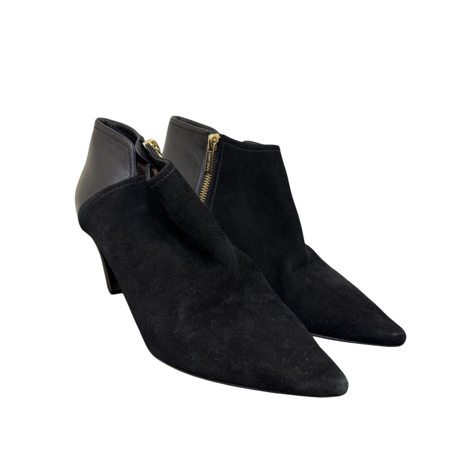 Jimmy Choo Black Suede & Leather Pointed Toe Heeled Booties 7.5 / 38