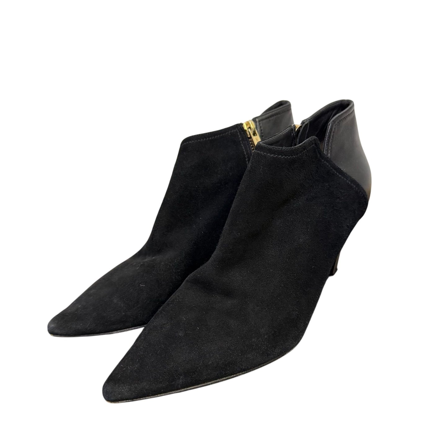 Jimmy Choo Black Suede & Leather Pointed Toe Heeled Booties 7.5 / 38