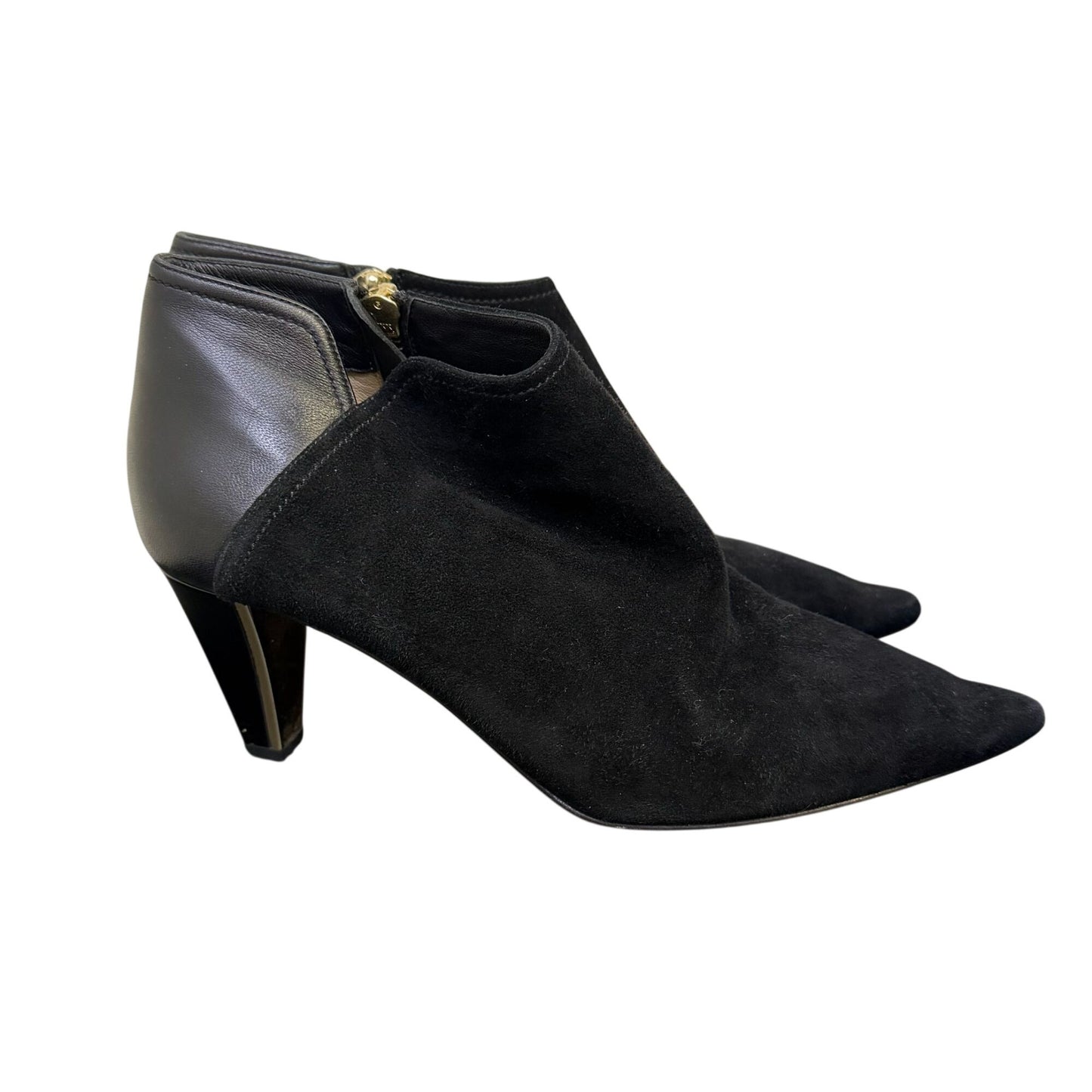 Jimmy Choo Black Suede & Leather Pointed Toe Heeled Booties 7.5 / 38