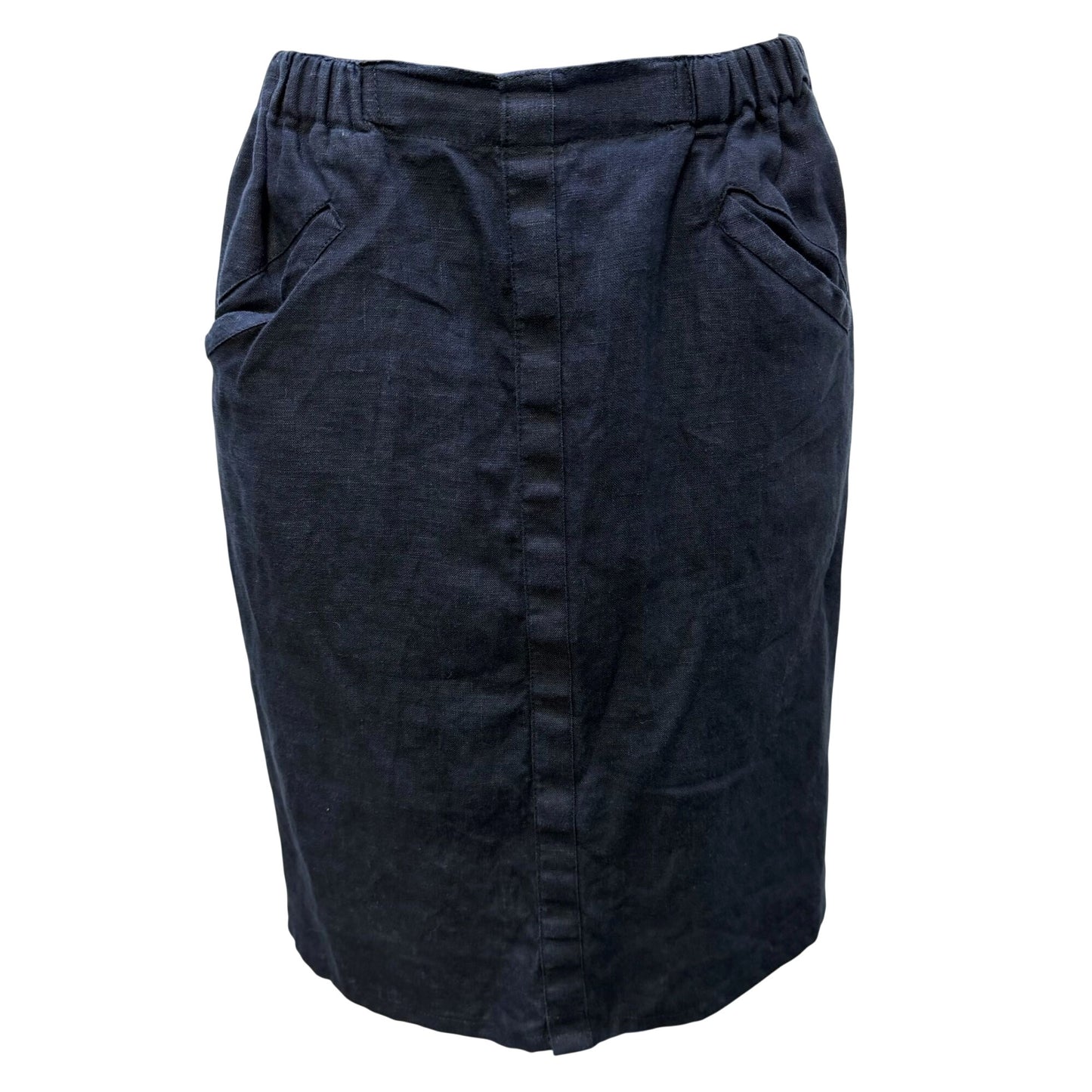 Flax By Jeanne Engelhart Navy Linen Elastic Waist Skirt M