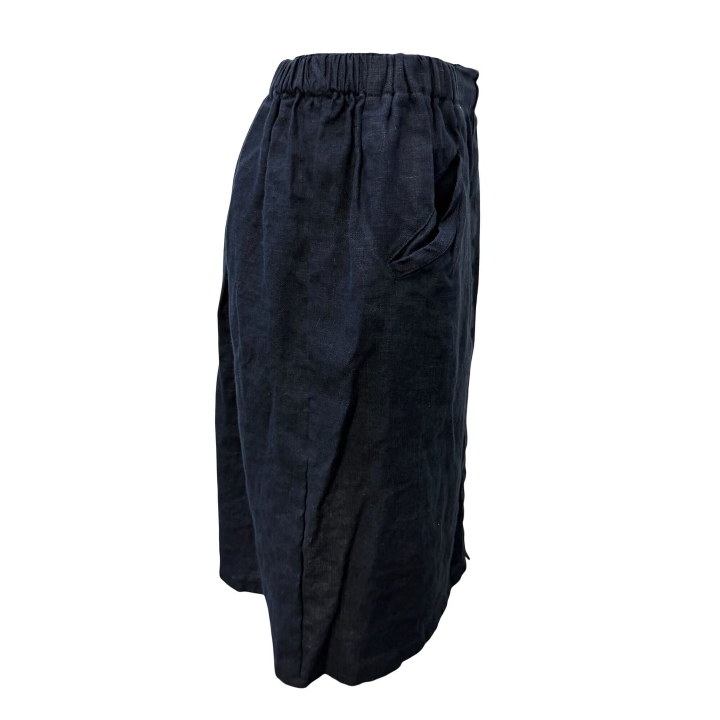 Flax By Jeanne Engelhart Navy Linen Elastic Waist Skirt M
