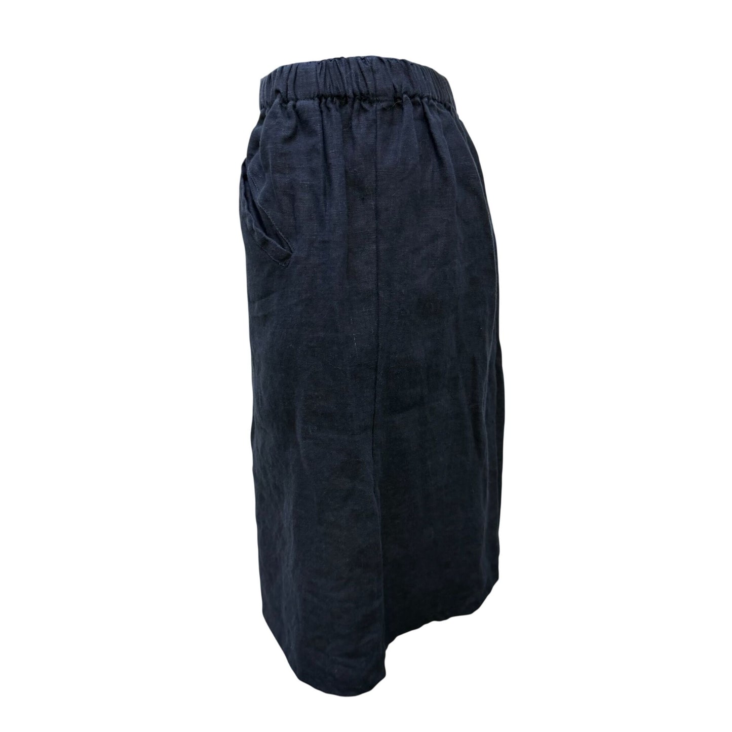Flax By Jeanne Engelhart Navy Linen Elastic Waist Skirt M