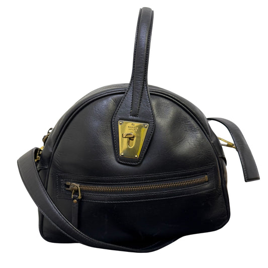 Gucci Vintage Black Leather Hobo Bag With Gold Hardware