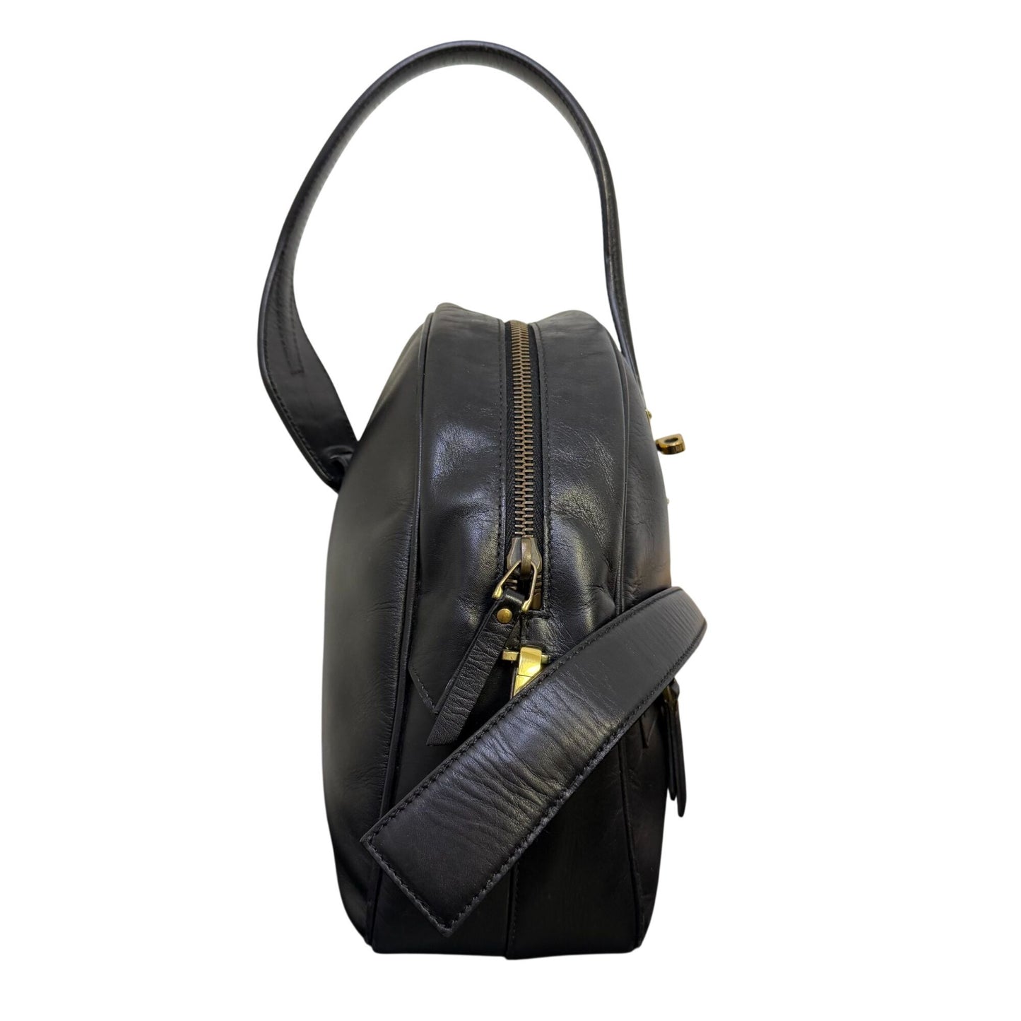 Gucci Vintage Black Leather Hobo Bag With Gold Hardware