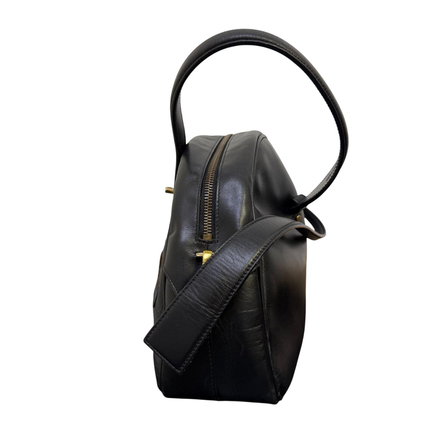 Gucci Vintage Black Leather Hobo Bag With Gold Hardware