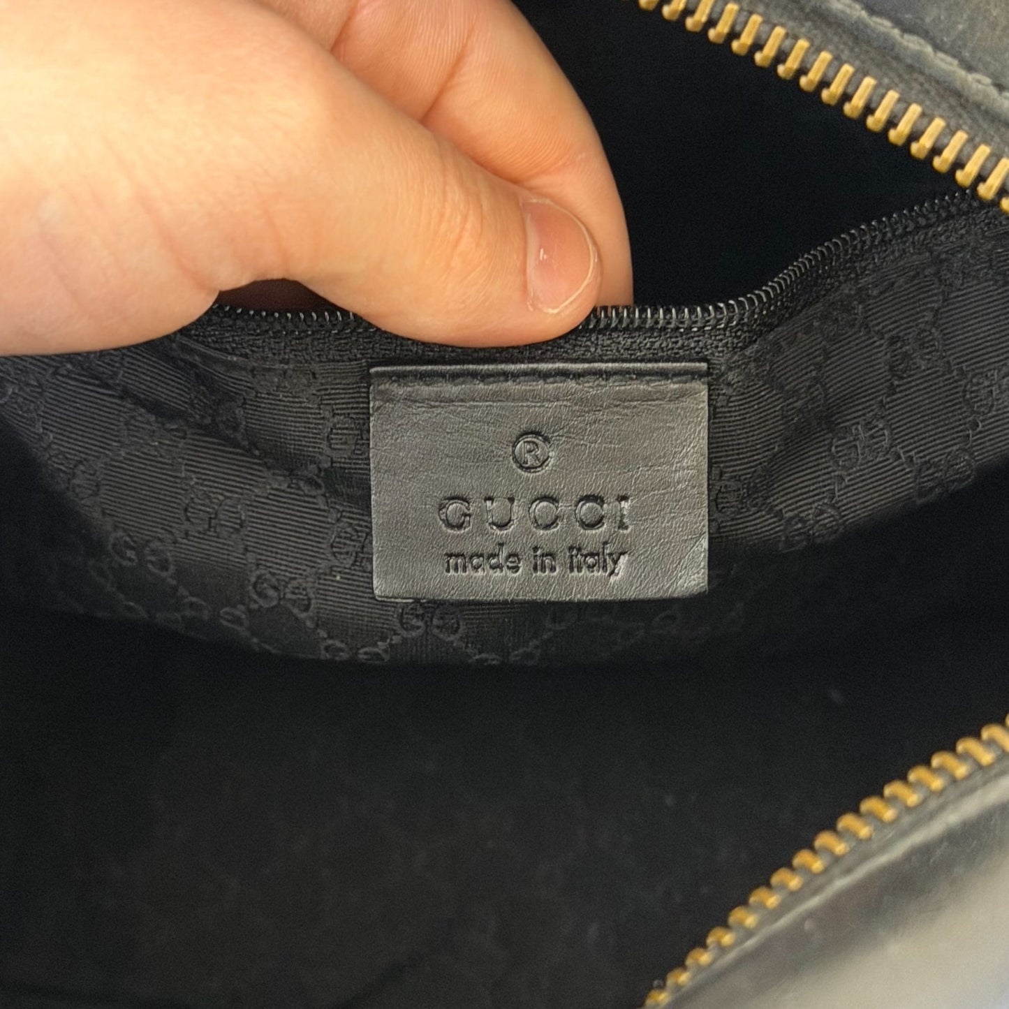 Gucci Vintage Black Leather Hobo Bag With Gold Hardware