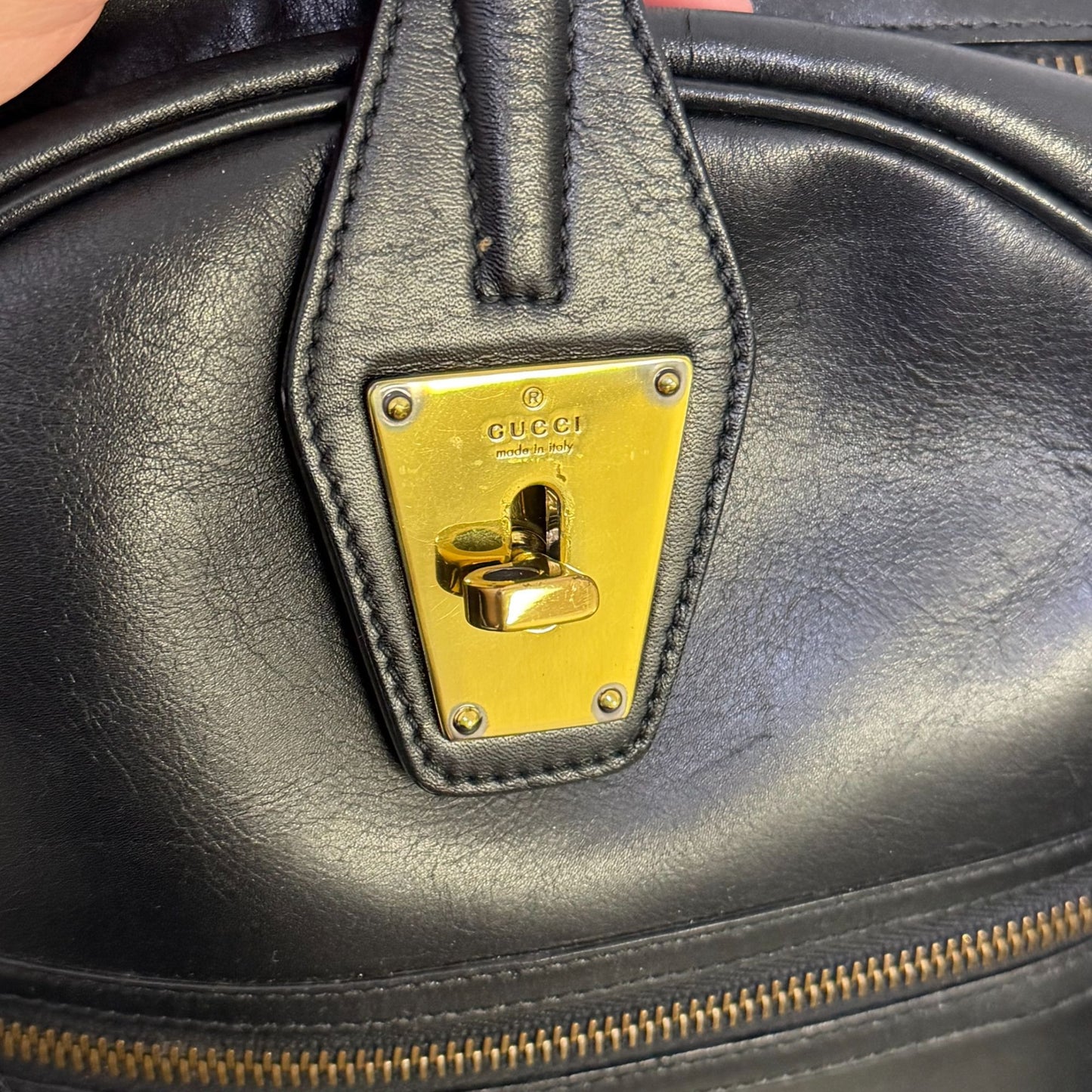 Gucci Vintage Black Leather Hobo Bag With Gold Hardware