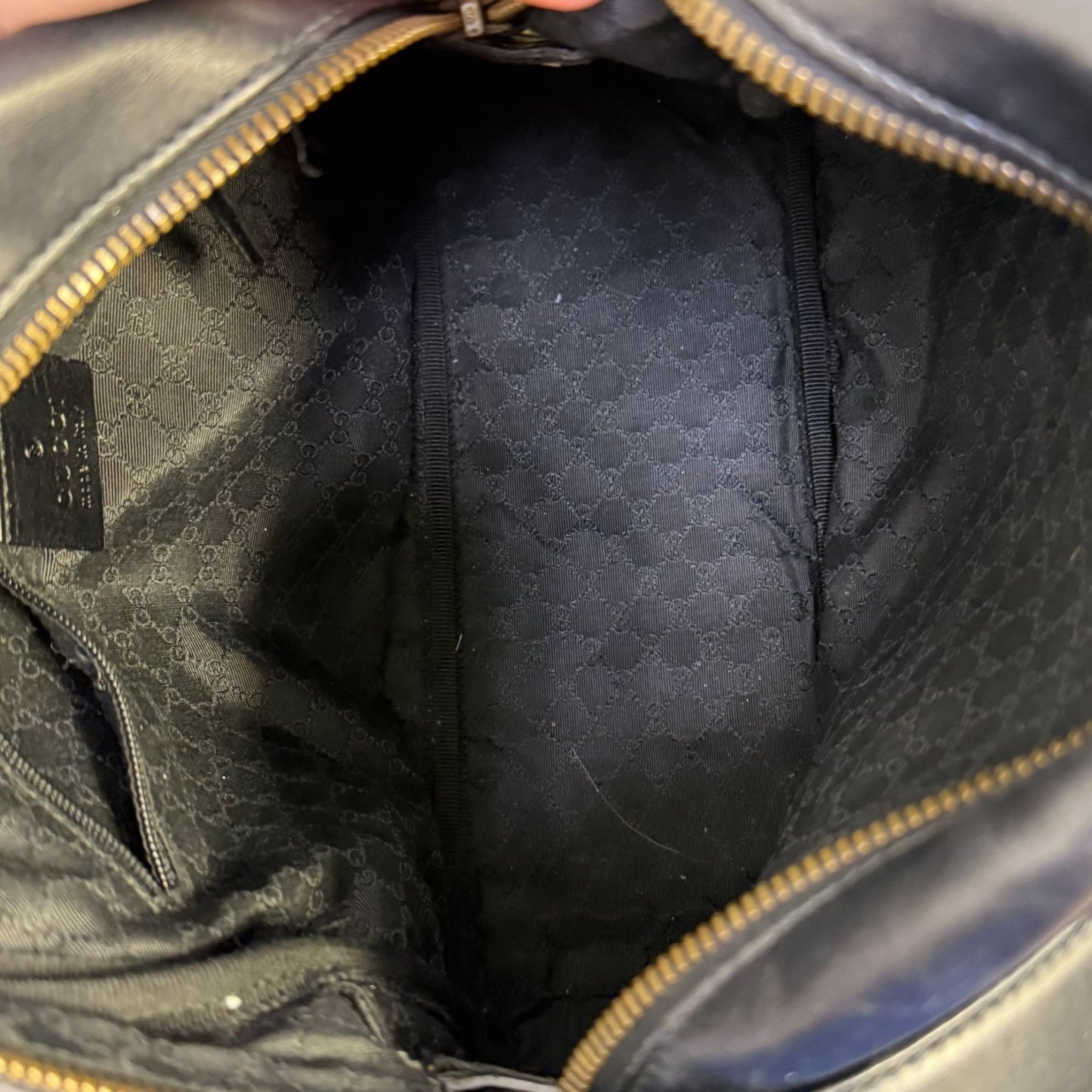 Gucci Vintage Black Leather Hobo Bag With Gold Hardware