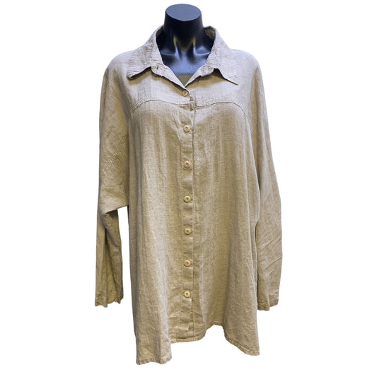 Flax Taupe Linen Tunic Blouse Size Medium