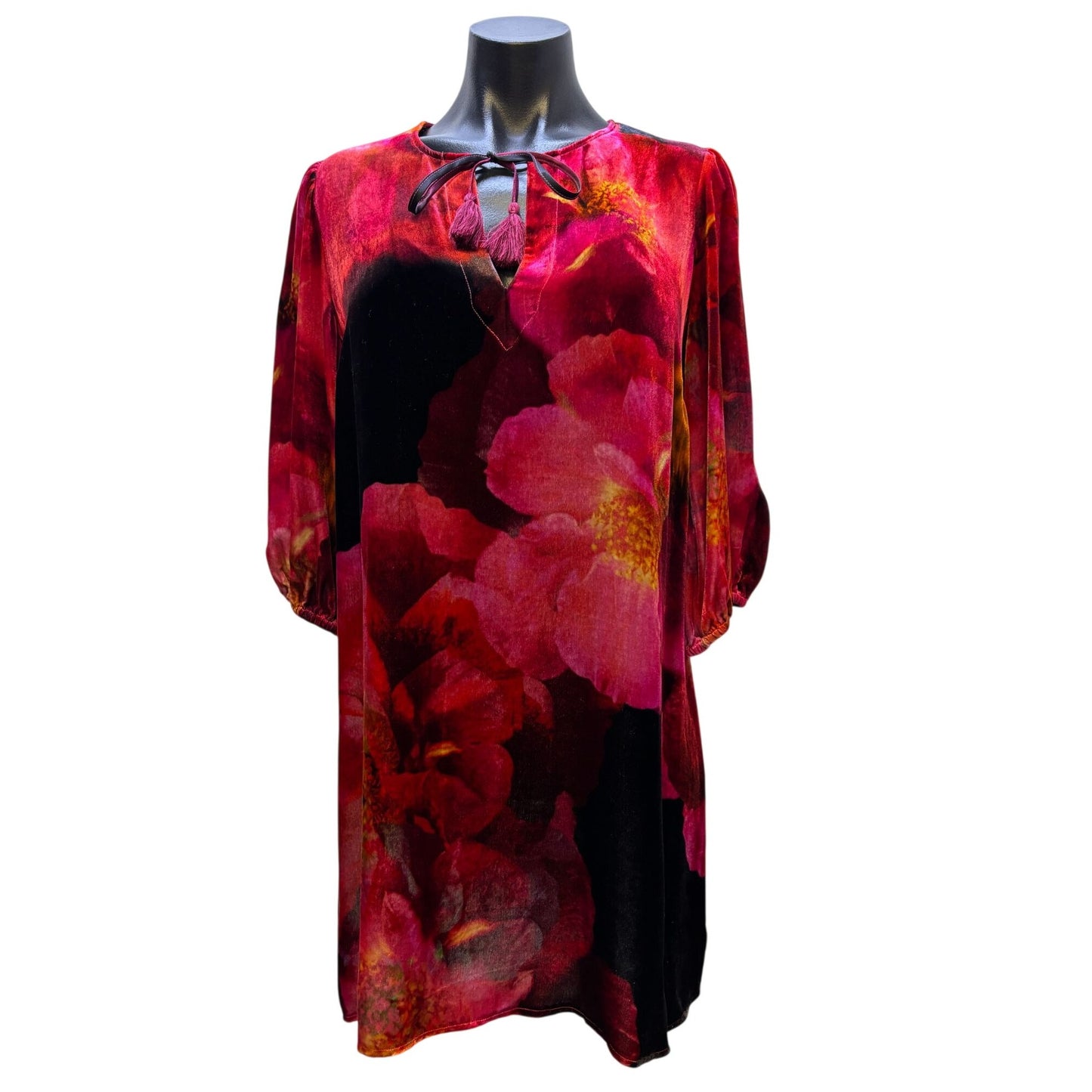 Johnny Was Embroidered Velvet Floral Blouse Black & Multi-Color XS