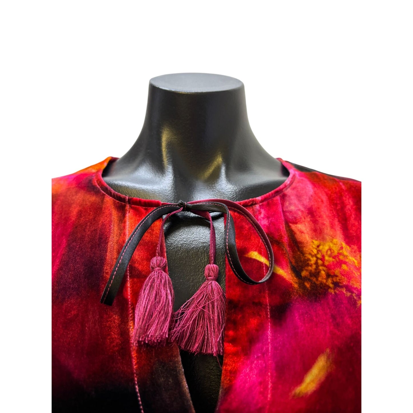 Johnny Was Embroidered Velvet Floral Blouse Black & Multi-Color XS