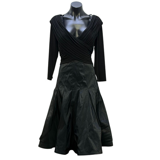 NWT Tadashi Collection Black Pleated Bodice & Satin Flare Skirt Dress Size 16