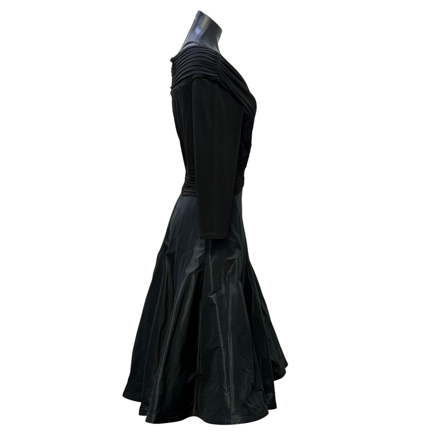 NWT Tadashi Collection Black Pleated Bodice & Satin Flare Skirt Dress Size 16