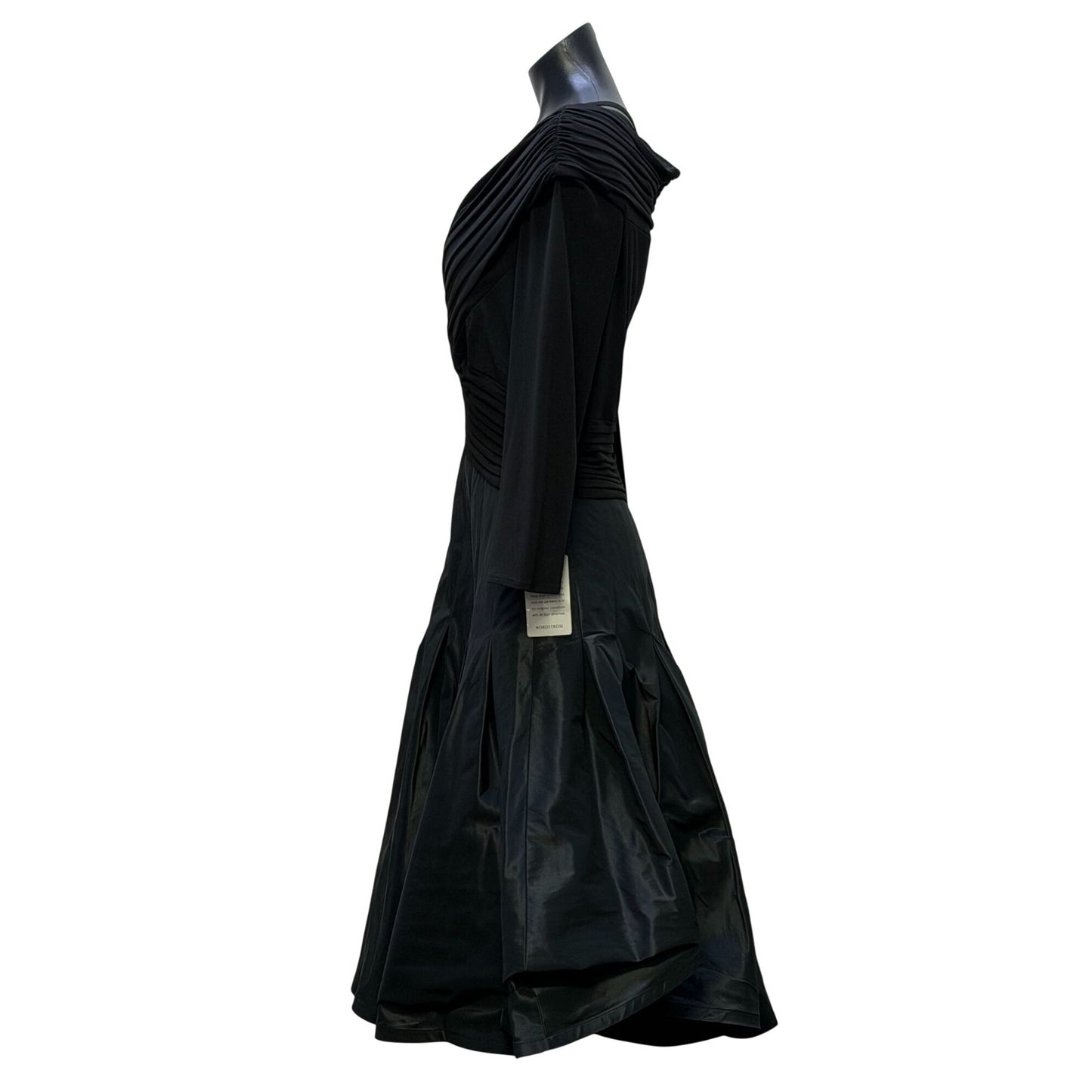 NWT Tadashi Collection Black Pleated Bodice & Satin Flare Skirt Dress Size 16