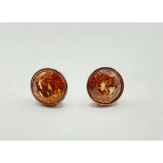 Michael Kors Womens Rose Gold-Tone & Orange Crystal Stud Earrings