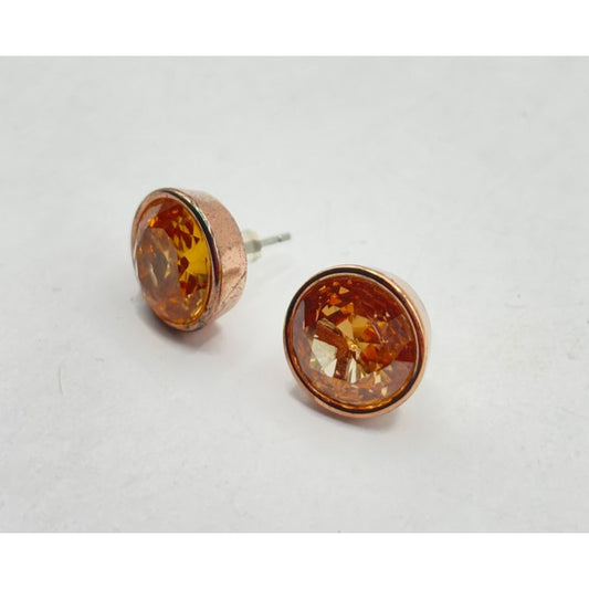Michael Kors Womens Rose Gold-Tone & Orange Crystal Stud Earrings