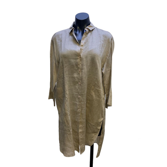 Lafayette 148 New York Tan Ramie-Blend Long Shirt Dress S