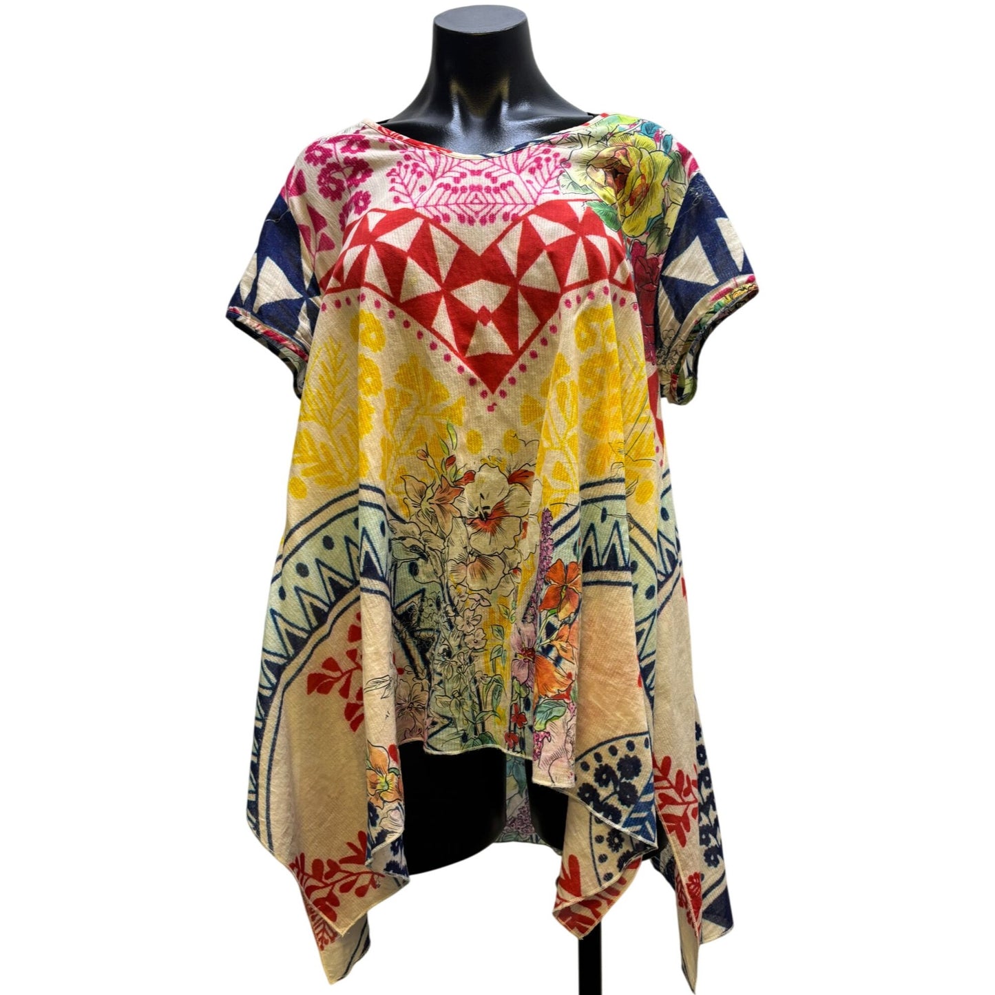 Johnny Was Multi-Color Floral Print Tunic Blouse L