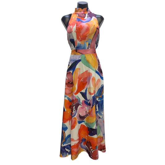 NWT Tahari Arthur S. Levine Multi-Color Halter Maxi Dress Floral Print 8