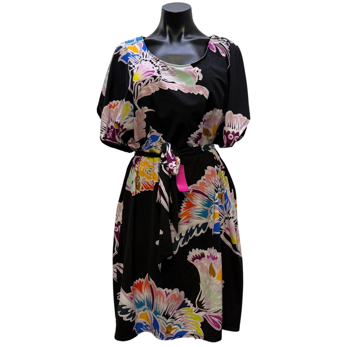 Trina Turk Belted Floral Dress Black Multicolor XL