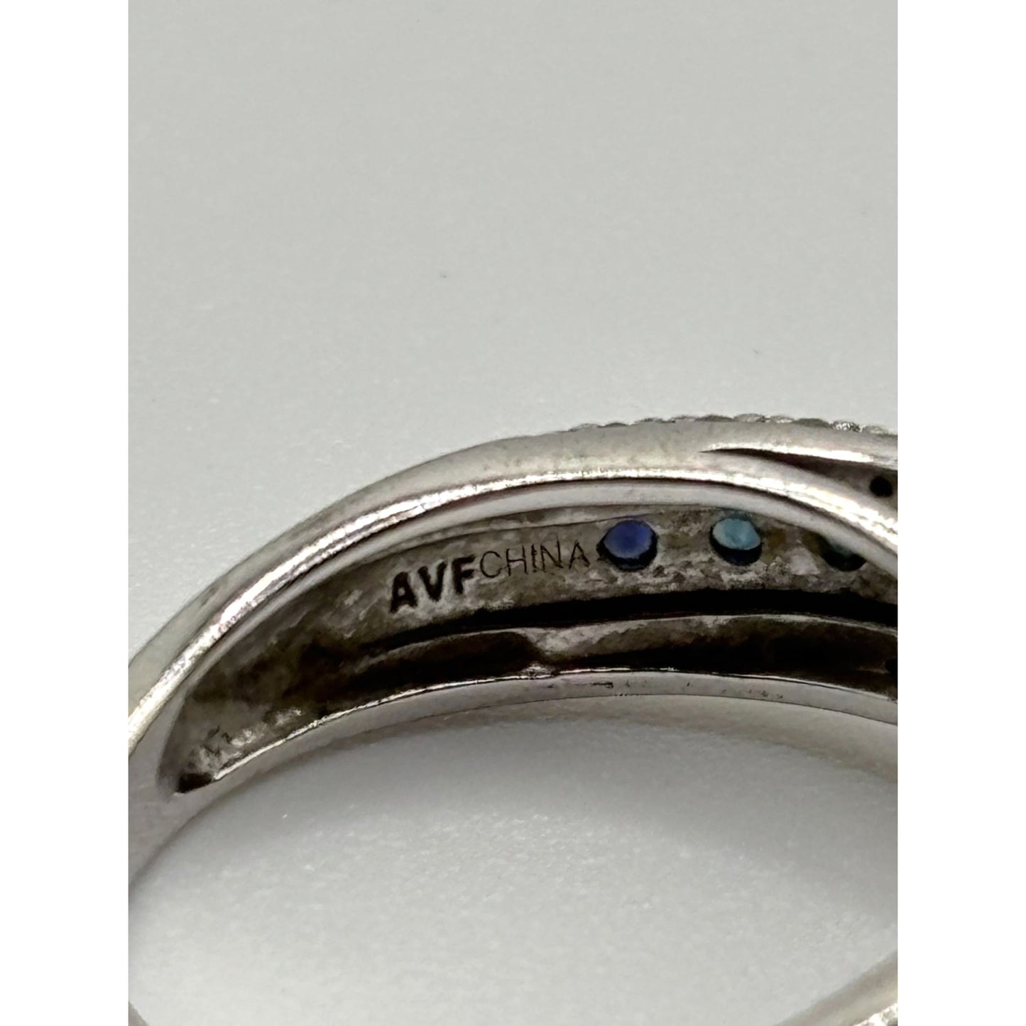 White Cultured Japanese Akoya Pearl & Blue Diamond Sterling Silver Ring