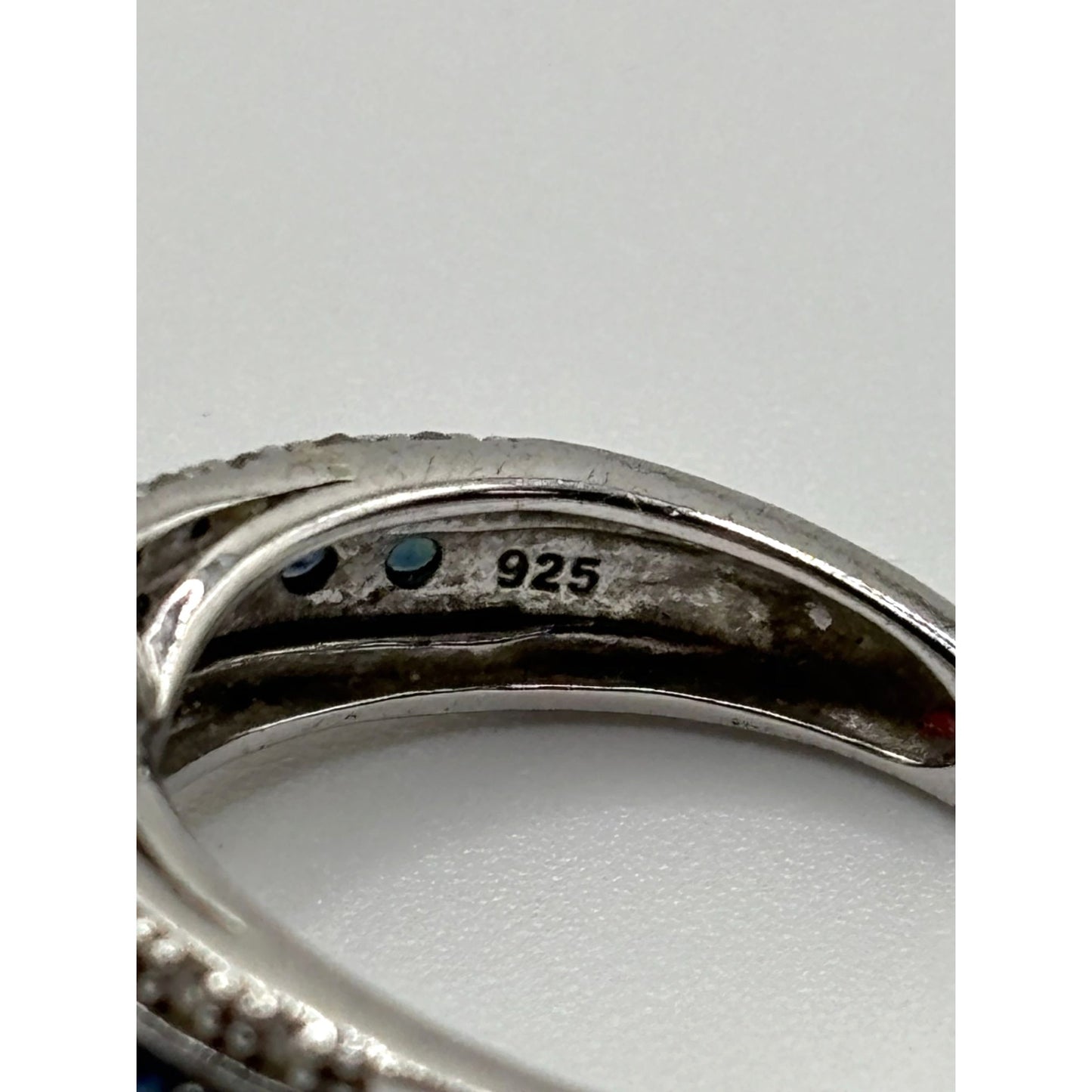 White Cultured Japanese Akoya Pearl & Blue Diamond Sterling Silver Ring