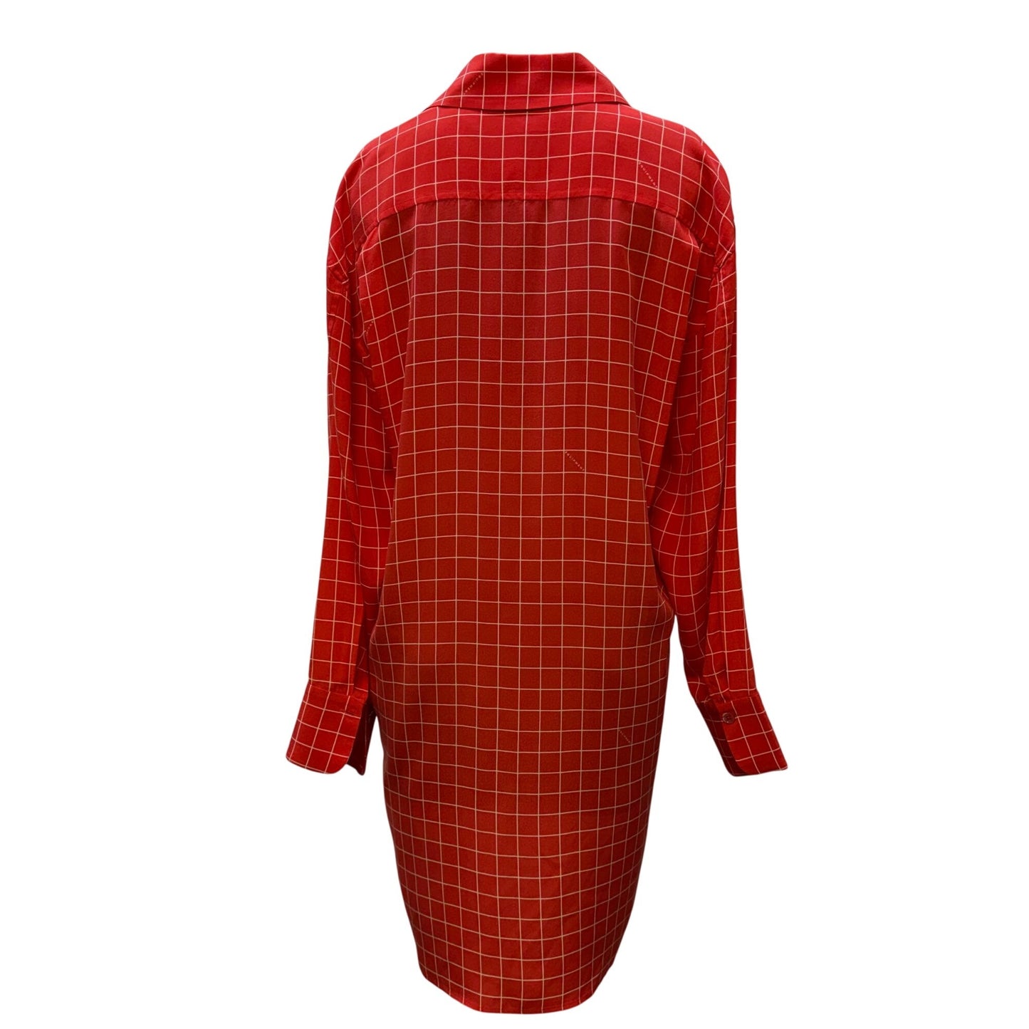 Equipment Femme Coral White Grid Long Sleeve Button-Down Shirt Dress M