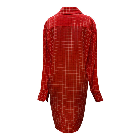 Equipment Femme Coral White Grid Long Sleeve Button-Down Shirt Dress M