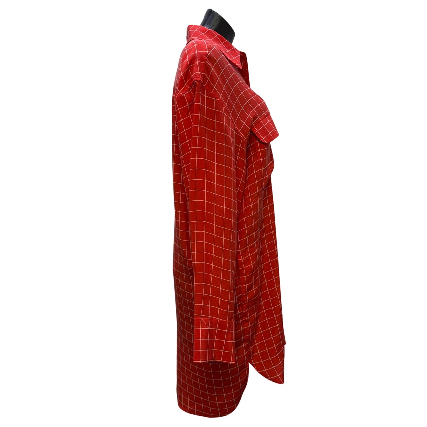 Equipment Femme Coral White Grid Long Sleeve Button-Down Shirt Dress M