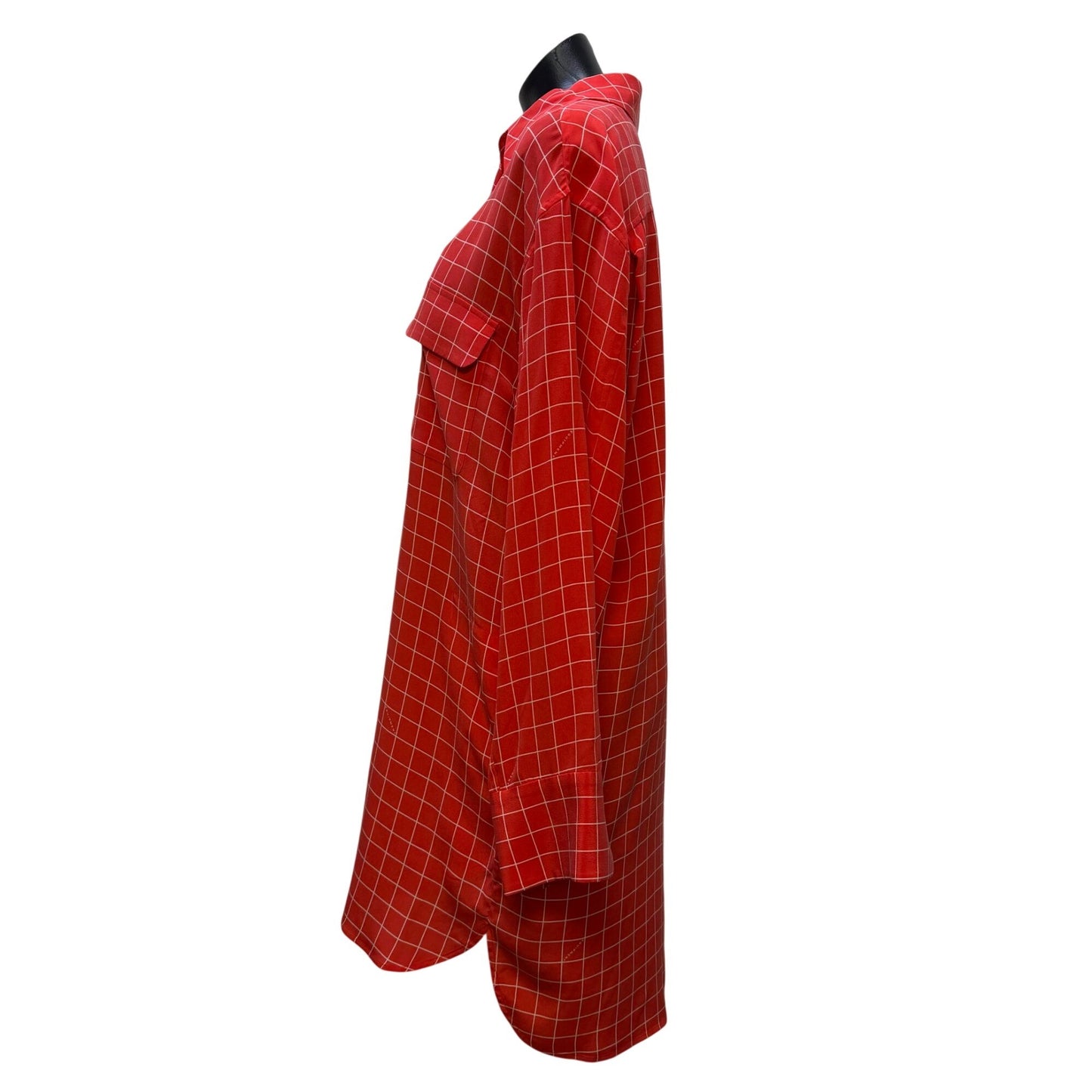 Equipment Femme Coral White Grid Long Sleeve Button-Down Shirt Dress M