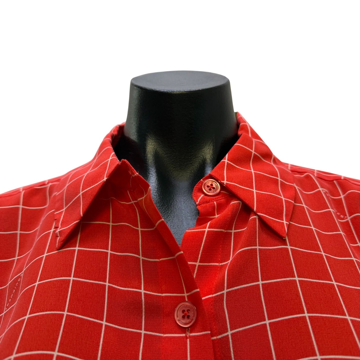 Equipment Femme Coral White Grid Long Sleeve Button-Down Shirt Dress M