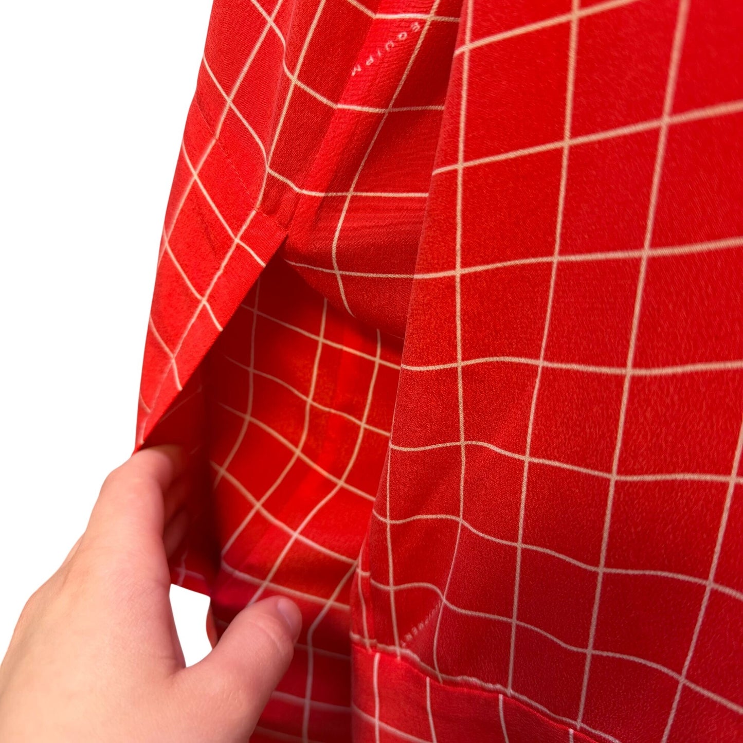 Equipment Femme Coral White Grid Long Sleeve Button-Down Shirt Dress M