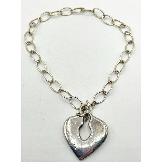 Silver Heart Pendant Necklace With Chain & Toggle Clasp 925