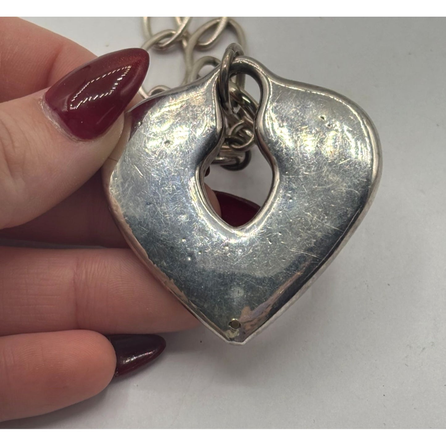 Silver Heart Pendant Necklace With Chain & Toggle Clasp 925