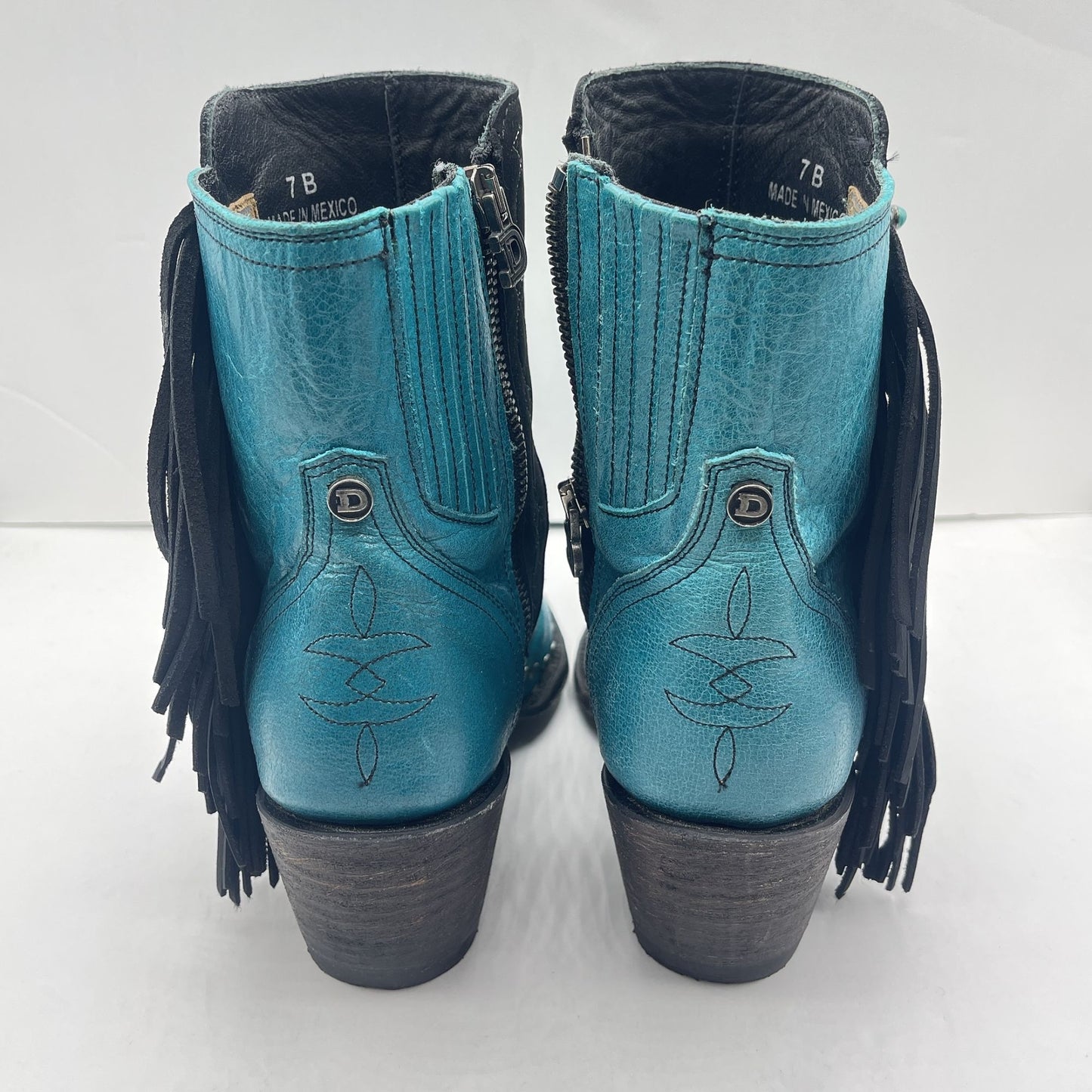 Double D Ranch Old Gringo Turquoise Leather Fringed Short Cowboy Boots Size 7