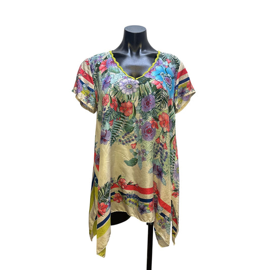 Johnny Was Floral Multicolor Silk Tunic Blouse Size S