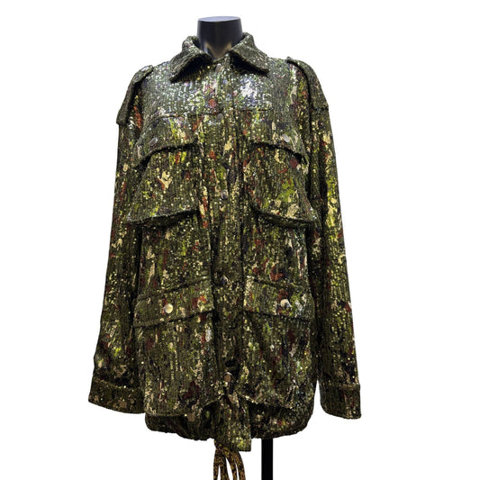 NWT Miss Me Green Sequin Jacket With Drawstring Waist L