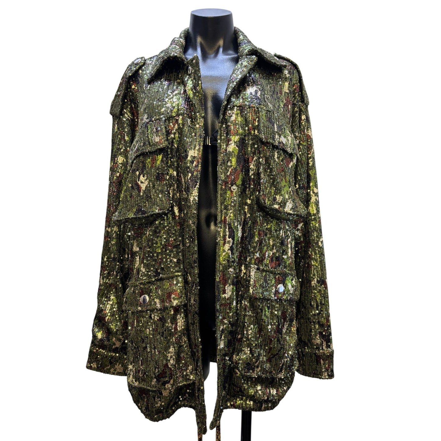 NWT Miss Me Green Sequin Jacket With Drawstring Waist L